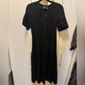 Gap short sleeved embroidered maxi dress, black, medium